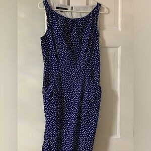 Cheery polka dot sleeveless sheath dress with belt
